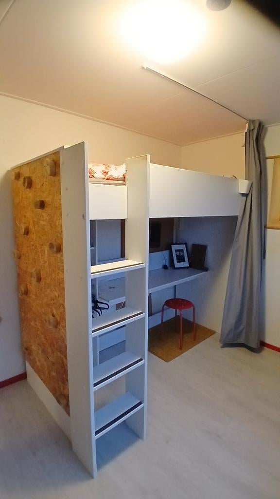Hoogslaper met bureau, klimwand en opbergruimte, Ophalen, Gebruikt, Eenpersoons, 200 cm
