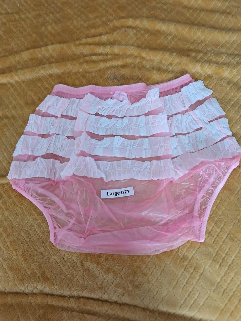 Roze pvc broekje met ruches, Verzenden