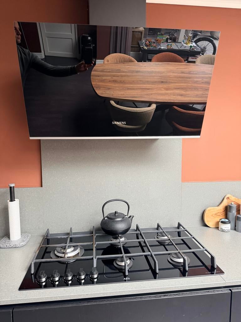 AEG HG975550VB Gas op glas kookplaat 90cm breed, Witgoed en Apparatuur, Kookplaten, Gebruikt, Ophalen of Verzenden, Inbouw, Gas