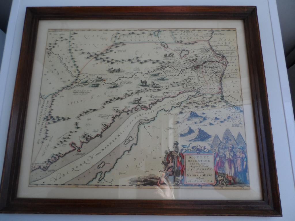 Oude kaart van Egypte in lijst, Antiek en Kunst, Ophalen of Verzenden