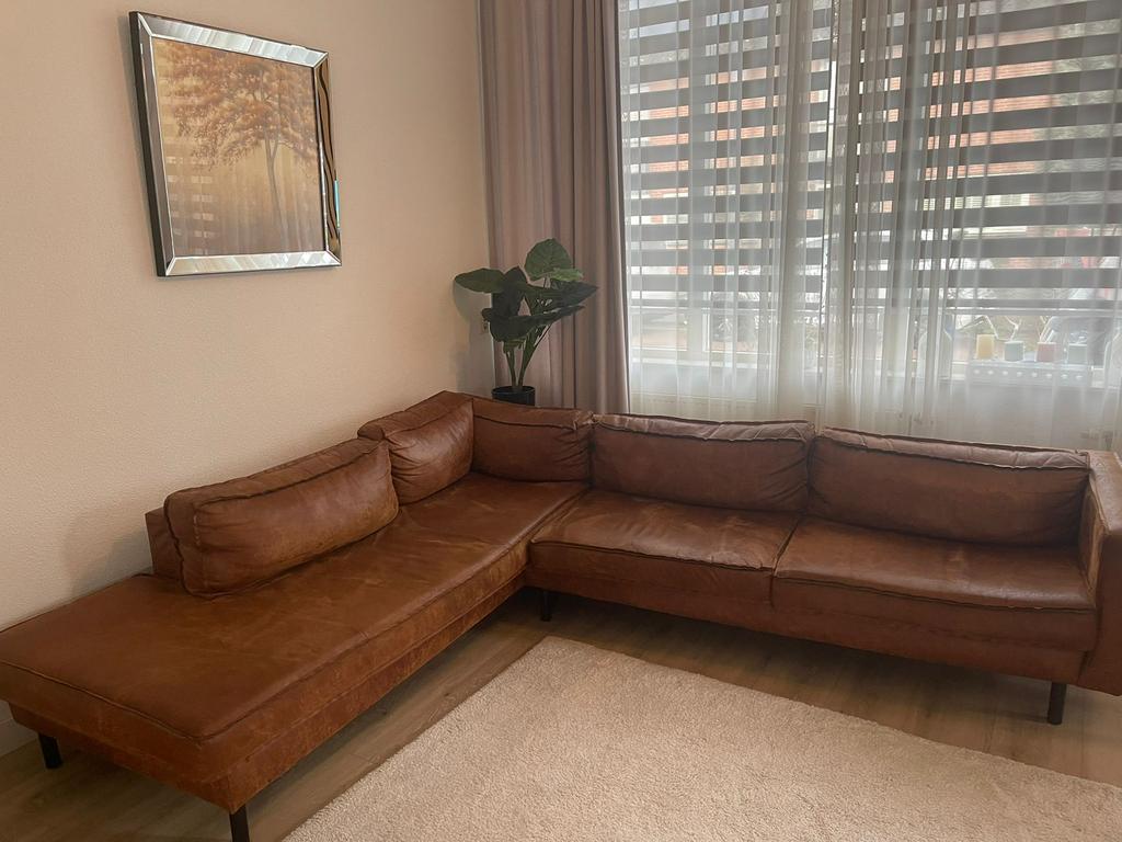 Cognac bruine hoekbank, Ophalen, Zo goed als nieuw, Leer