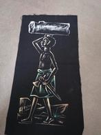 Afrikaans Folk Art Schilderij Handgemaakt op Textiel, Ophalen of Verzenden