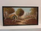 Schilderij landschap met schapen schaapskooi, Antiek en Kunst, Kunst | Schilderijen | Klassiek, Ophalen of Verzenden