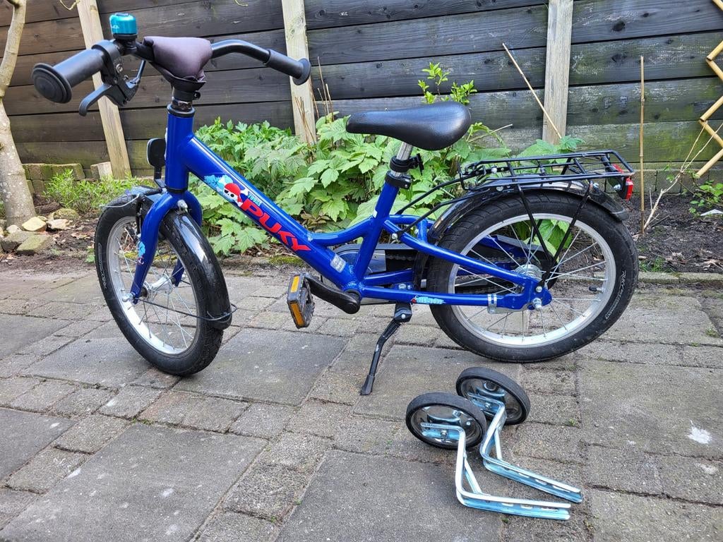 Puky kinderfiets met zijwieltjes - Blauw, Fietsen en Brommers, Fietsen | Kinderfietsjes, Ophalen, Zijwieltjes, Puky, 16 tot 20 inch