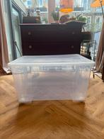 Grote plastic bak op wieltjes - 130L, Ophalen, Kunststof, Gebruikt, 50 tot 100 cm