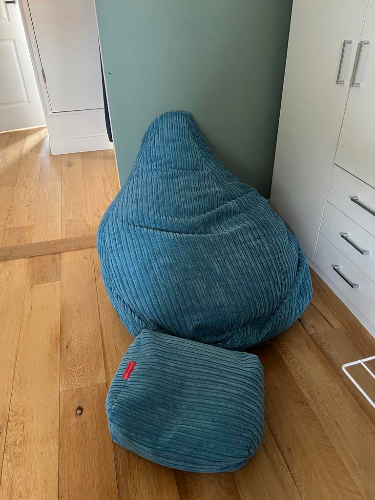 Lounge Pug zitzak met voetenbankje, Ophalen of Verzenden, Zo goed als nieuw, Blauw, Zitzak