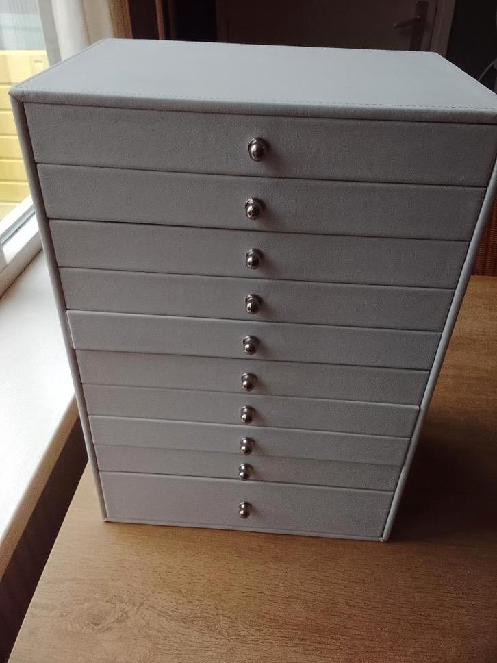 Grote sieradendoos met 10 lades., Sieraden, Tassen en Uiterlijk, Beautycases, Zo goed als nieuw, Hardcase, Wit, Ophalen of Verzenden