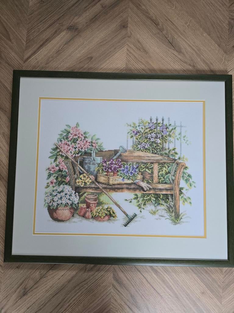 Twee ingelijste merklappen, handwerk en geborduurd., Ophalen of Verzenden, Schilderij