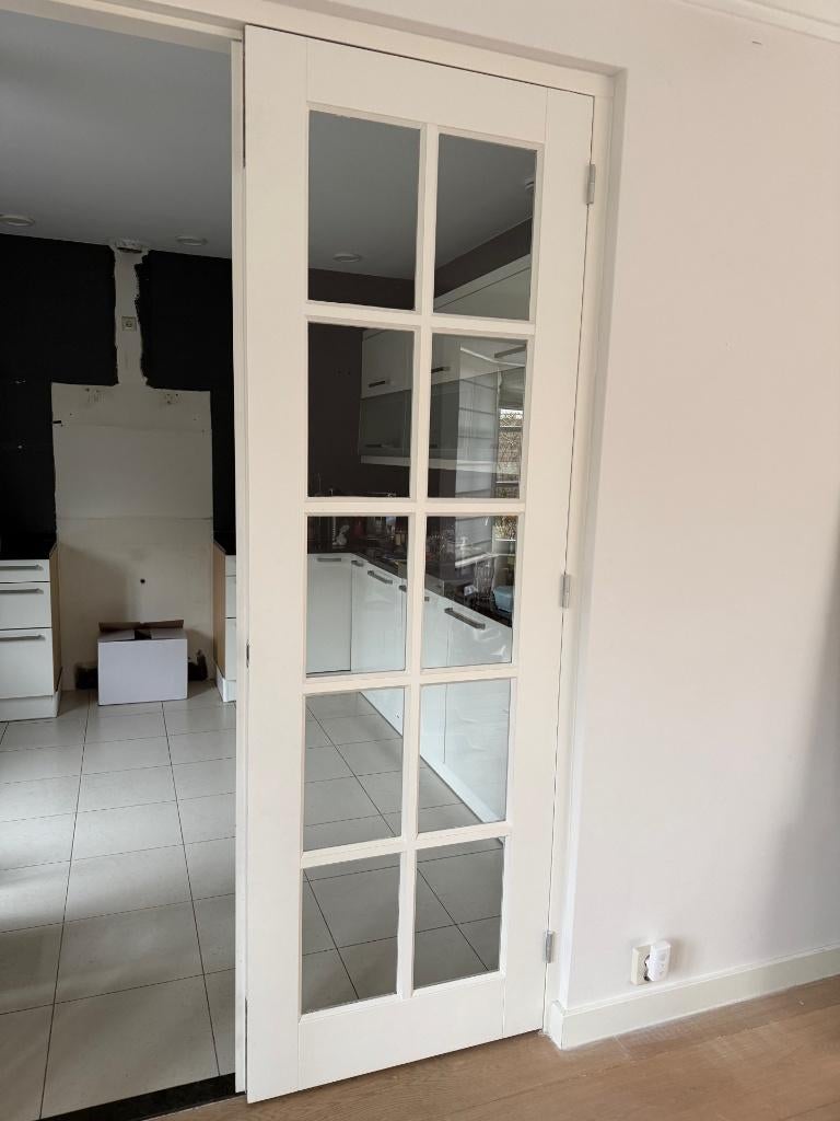 Houten Dubbele Deur met Glas - Binnendeuren, Ophalen, Gebruikt, Minder dan 80 cm, 215 cm of meer