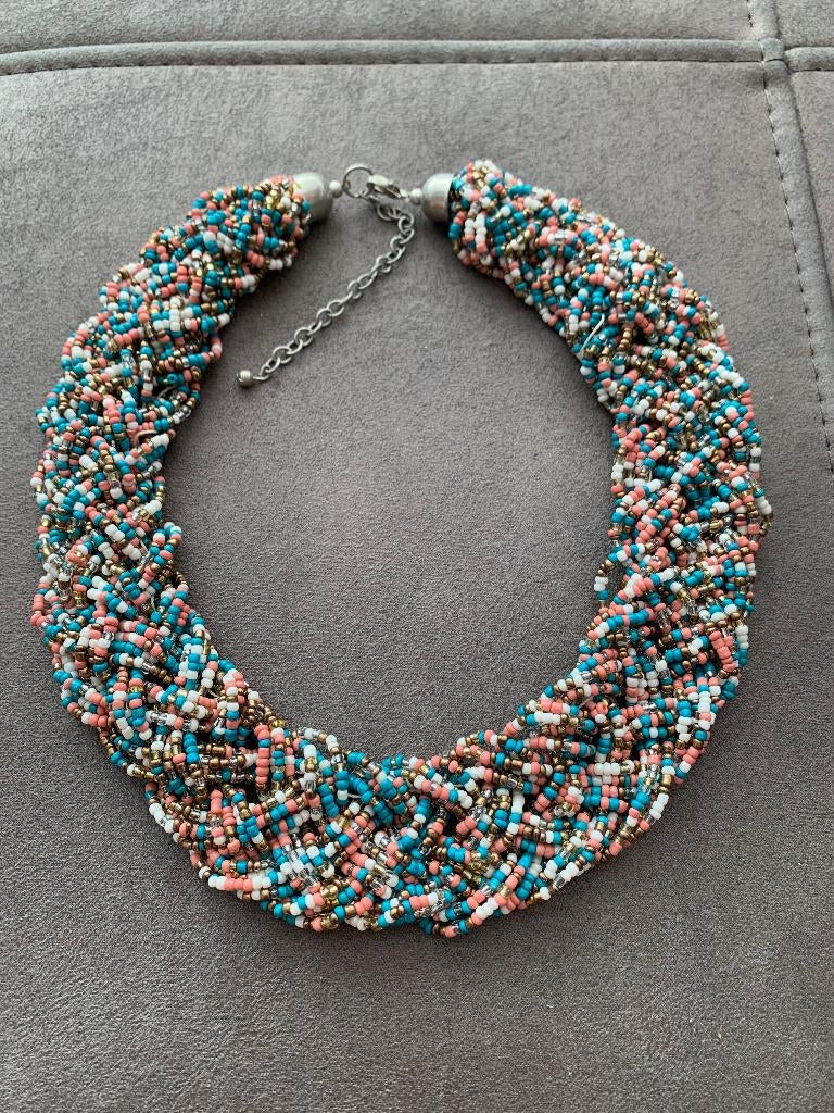 Boho Ibiza tricolor vlecht ketting necklace kraaltjes vlecht, Nieuw, Verstelbaar, Ophalen of Verzenden, Steen of Mineraal
