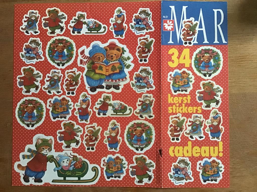 34 stickers Francien van Westering kerst beer poes, Verzamelen, Ophalen of Verzenden, Nieuw