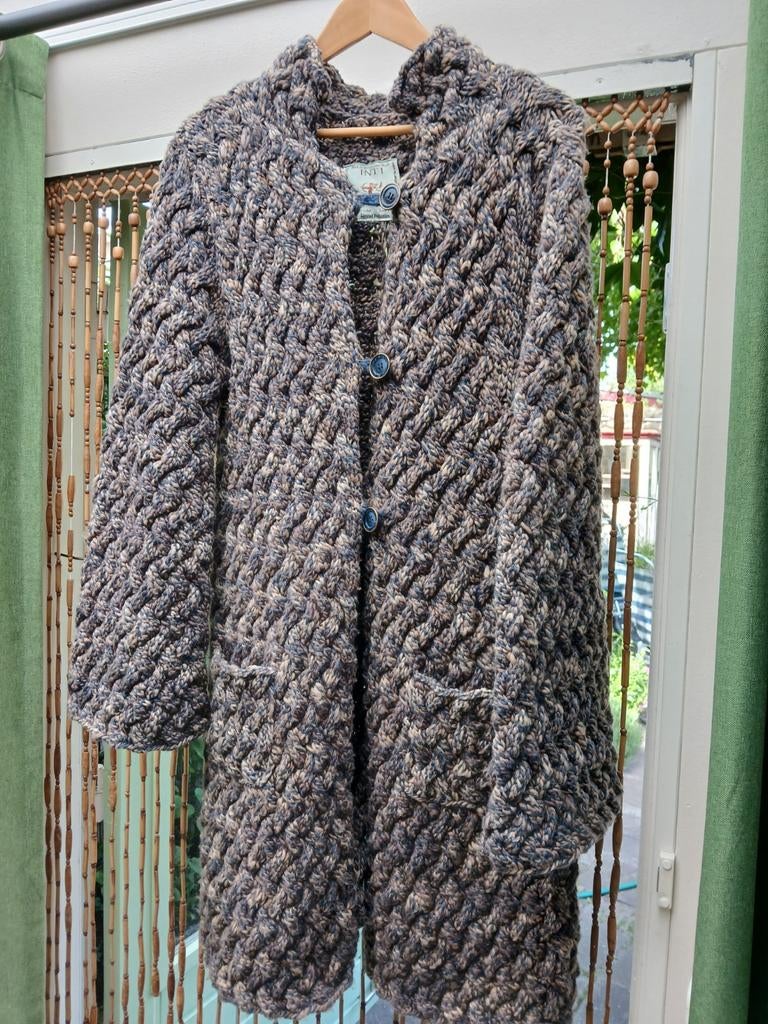 INTI vest lang, blauw/beige, 100% wol, Kleding | Dames, Truien en Vesten, Gedragen, Maat 38/40 (M), Overige kleuren, Ophalen of Verzenden