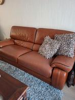 Leder bankstel met 2 fauteuils en 1 poef, Ophalen, Gebruikt, 125 cm of meer, Vierkant