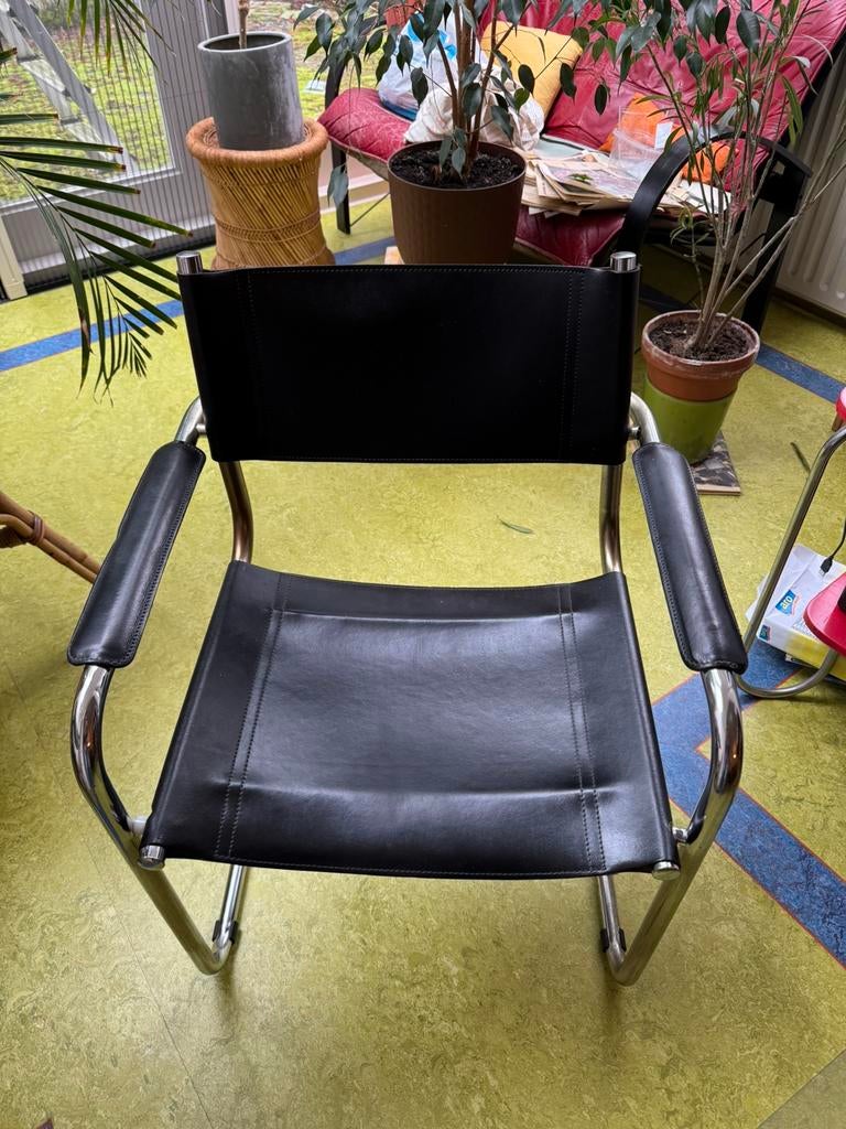 Design 4x (!!) zwart kernlederen huiskamerstoel, Huis en Inrichting, Ophalen, Gebruikt, Zwart, Design