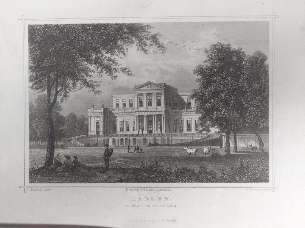 24 / Paviljoen Welgelegen te Haarlem Gravure uit 1858, Antiek en Kunst, Kunst | Etsen en Gravures, Ophalen of Verzenden