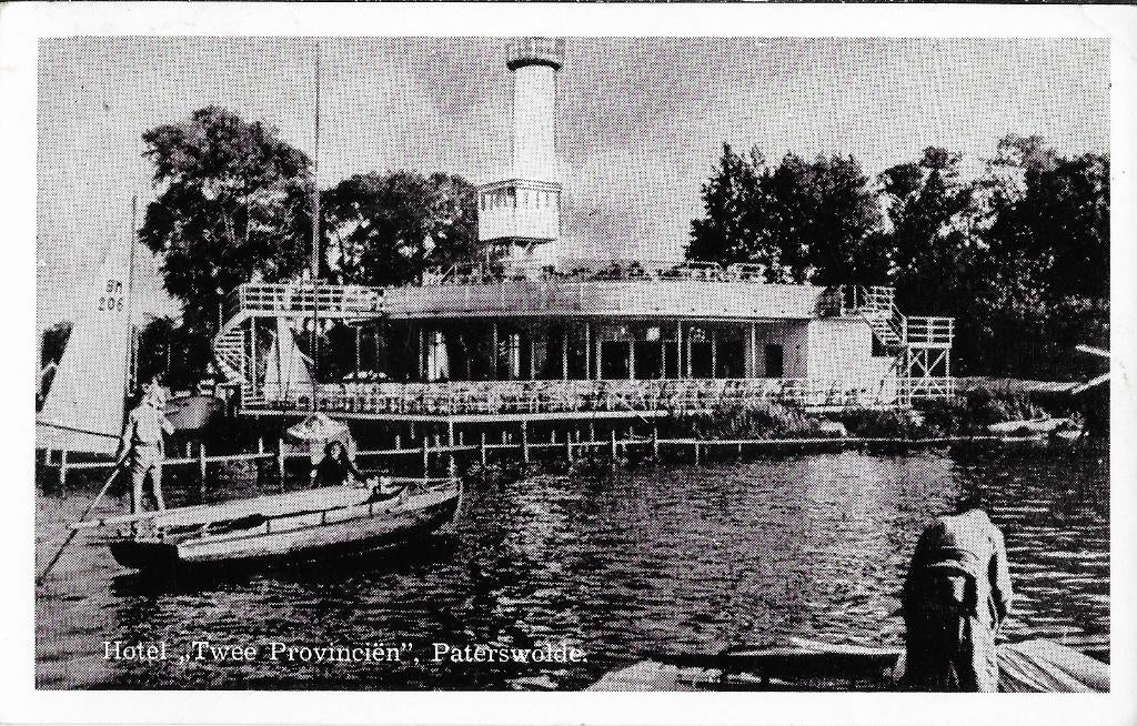 Paterswolde, Hotel Twee Provincien, bootje, jongen, meisje, Verzenden, 1940 tot 1960, Gelopen, Drenthe