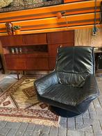 Vintage jaren 80 zwart leren draai fauteuil/ stoel, Ophalen, Vintage, ?, Zo goed als nieuw