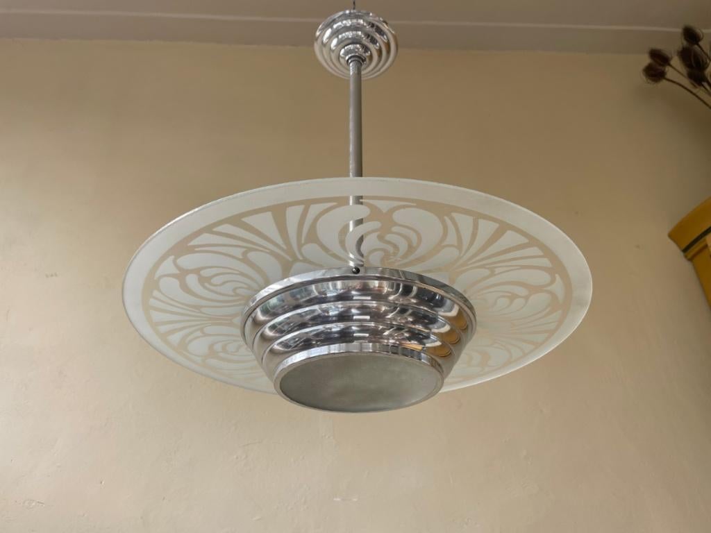 Lamp Hanglamp Plafondlamp Schijflamp art deco 1930 Frans, Antiek en Kunst, Ophalen