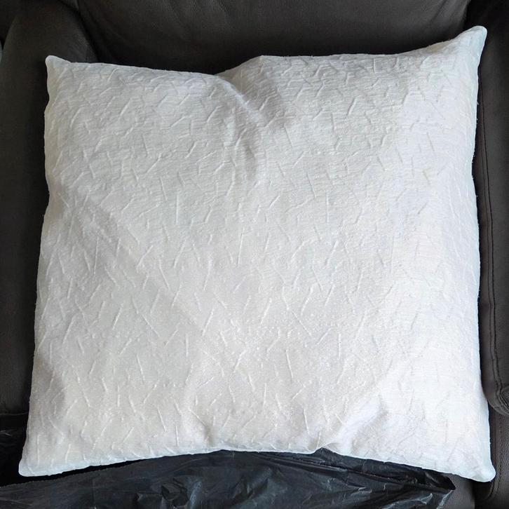 Beige-wit kussenhoes met kussen, 2 stuks, 54 - 54, Huis en Inrichting, Woonaccessoires | Kussens, Gebruikt, Wit, Vierkant, Ophalen of Verzenden