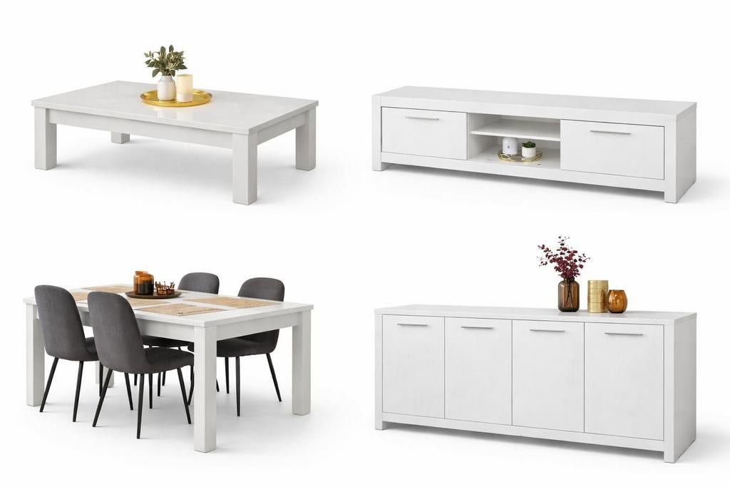 Complete Woonkamer & Eethoek Set - Wit Hoogglans, Huis en Inrichting, Complete inboedels, Ophalen