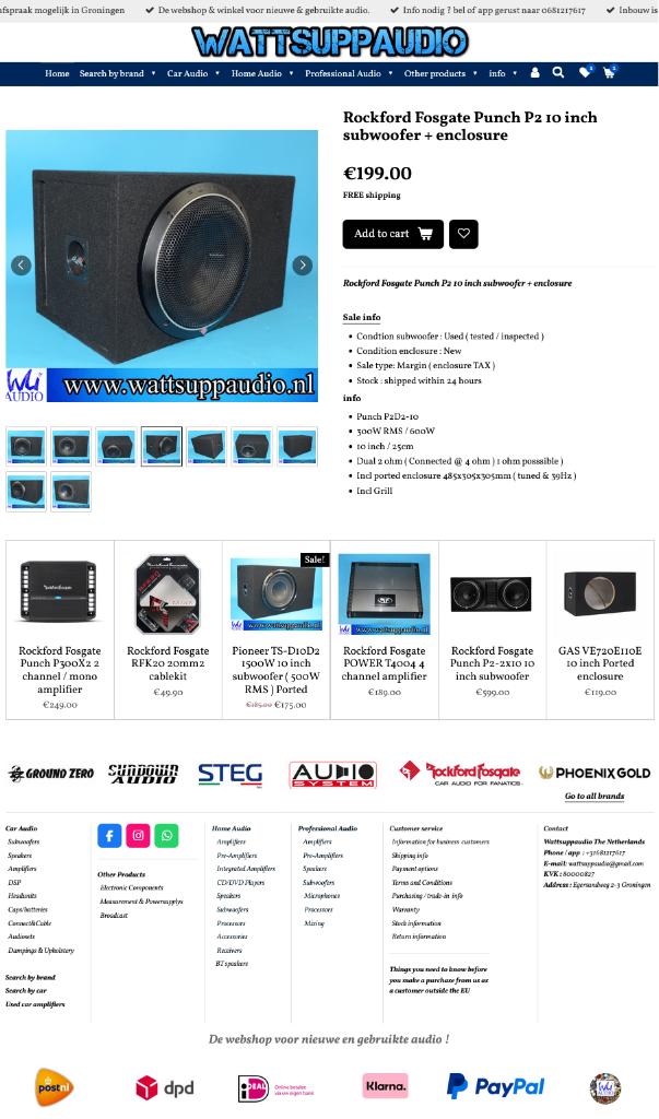 Rockford Fosgate Punch P2 10 inch subwoofer incl kist /grill, Auto diversen, Autospeakers, Gebruikt, Audio Design, Am Breilingsweg 3, 76709 Kronau, Duitsland