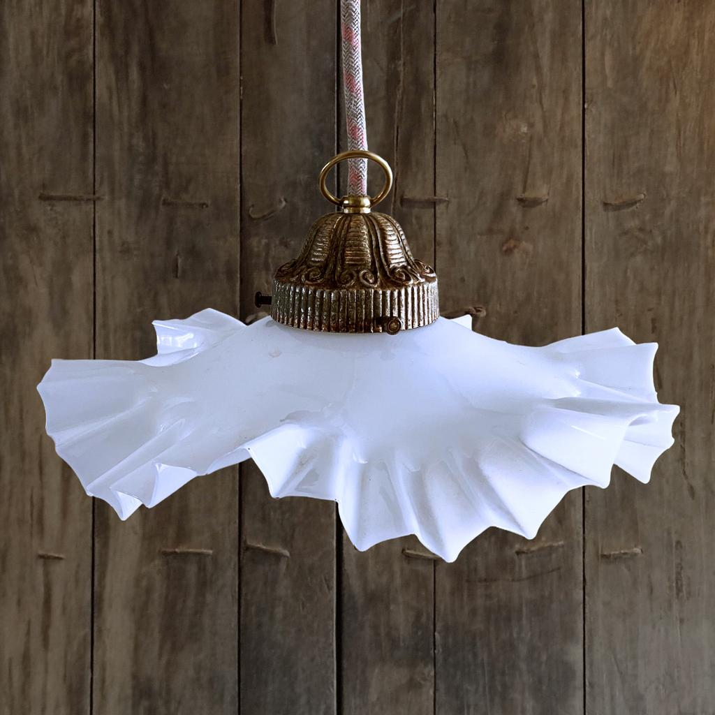 Antieke hanglamp Opaline piecrust, Antiek en Kunst, Ophalen of Verzenden