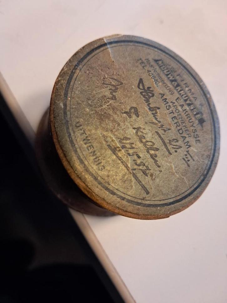 medicijndoosje ,karton, hg.4 cm ,fa, Mouw &Kruysse A,dam, Antiek en Kunst, Curiosa en Brocante, Ophalen of Verzenden