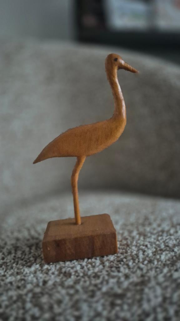 Handgemaakt houten ooievaar beeldje - 17 cm, Ophalen of Verzenden, Nieuw, Dier