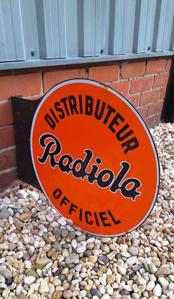Pracht groot zwaar emaille dubbelzijdig Radiola Reclamebord., Reclamebord, Gebruikt, ., Ophalen of Verzenden