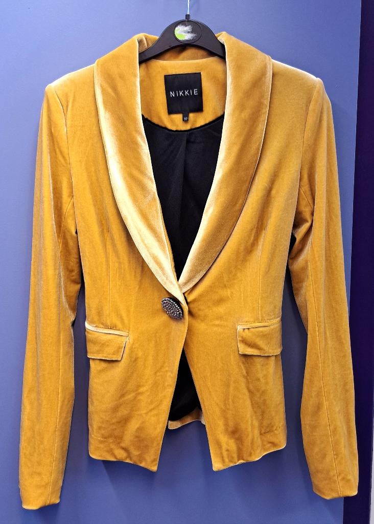 Nikkie blazer mosterdgeel/ goud fluweel maat XXS-164 50076, Kleding | Dames, Jasjes, Kostuums en Pakken, Zo goed als nieuw, Jasje