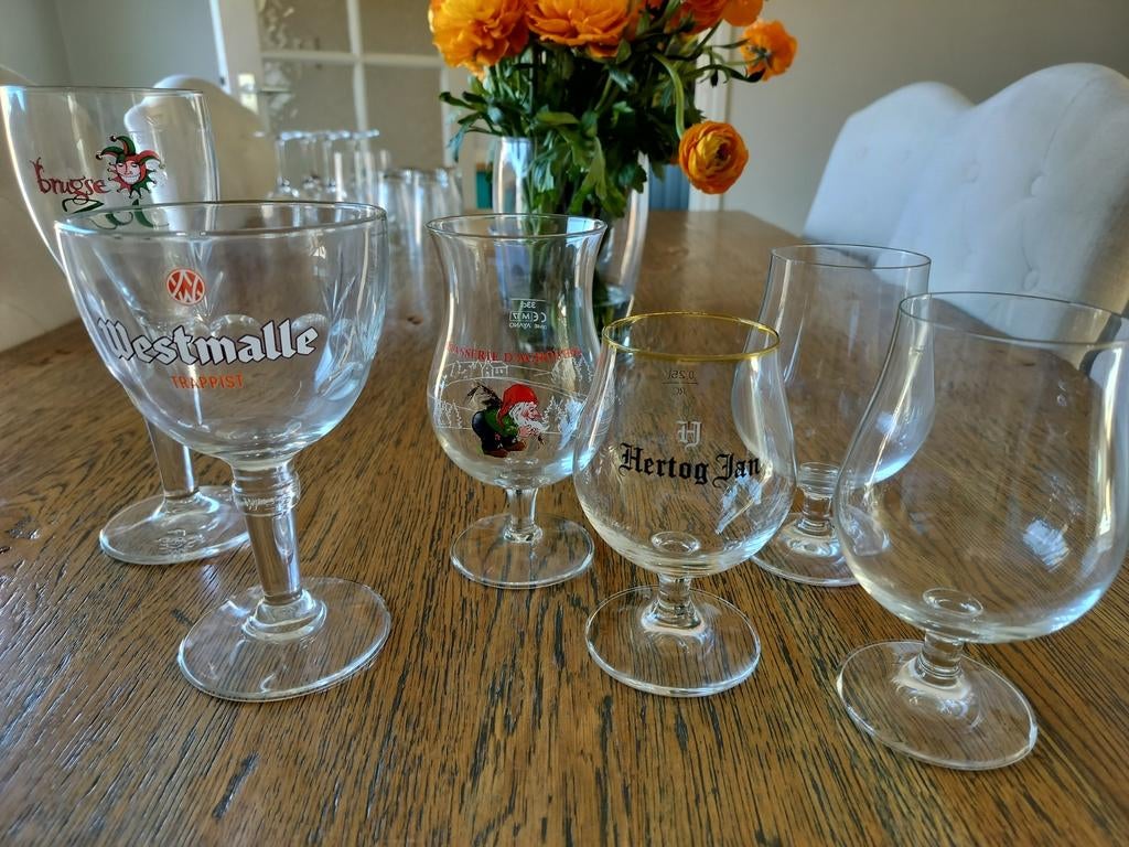 Diverse bierglazen: Duvel, Westmalle, La Chouffe, Grolsch, Glas of Glazen, Ophalen of Verzenden, Overige stijlen, Glas