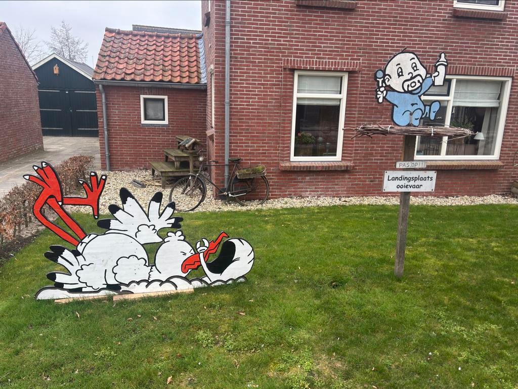 Geboorte ooievaar en baby bord te huur, Kinderen en Baby's, Kraamcadeaus en Geboorteborden, Ophalen, Gebruikt, Geboortebord