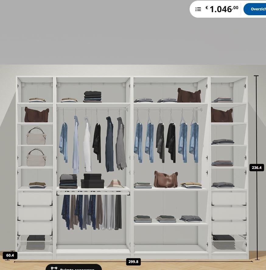 IKEA PAX kledingkast 300x58x236cm, Bezorg-/montageoptie