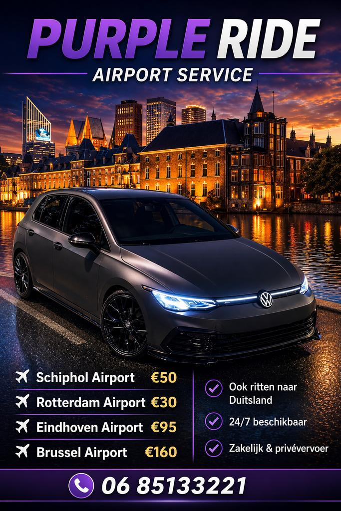 Taxi Schiphol €50 | Airport Service 24/7 | Purple Ride, Taxivervoer