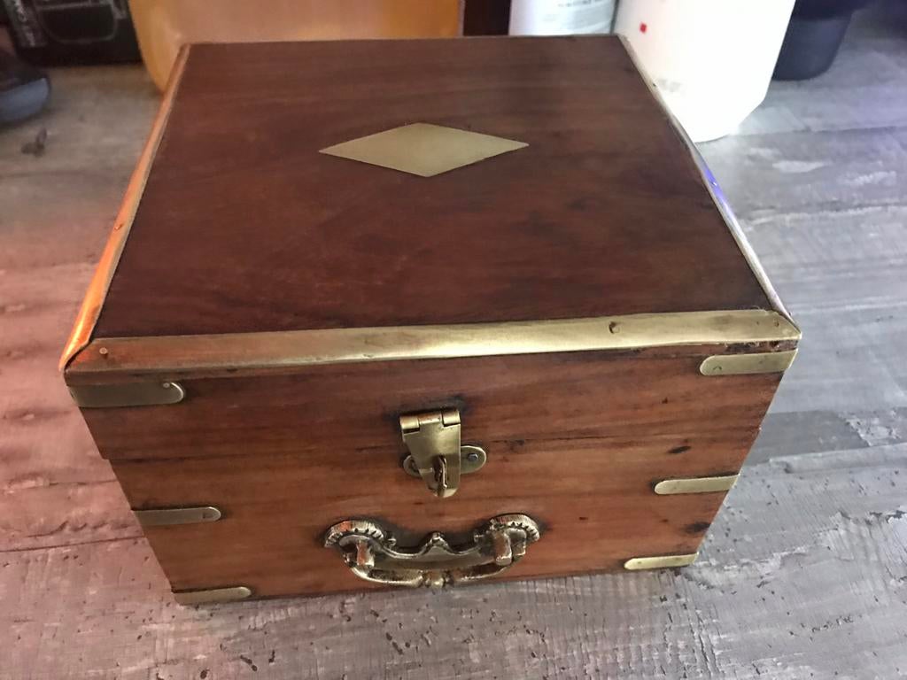 Antiek scheeps kompas in houten kist, Ophalen of Verzenden