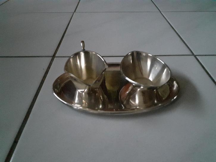 Vintage verzilverd 3-delig roomstel, Antiek en Kunst, Antiek | Goud en Zilver, Zilver, Ophalen of Verzenden