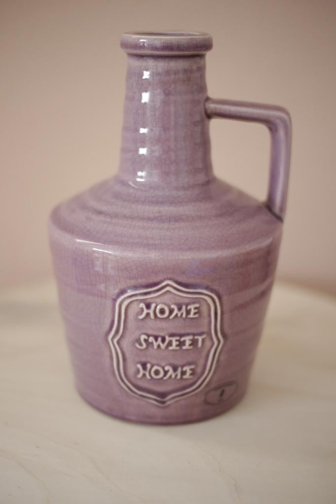 Paarse kruikvaas 'home sweet home', Ophalen, Overige kleuren, Aardewerk of Porselein, Nieuw