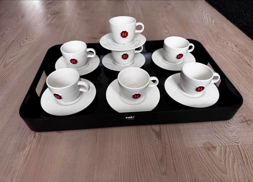 Douwe Egberts koffiekopjes met schotels (7 stuks), Ophalen