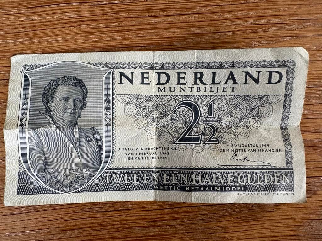 Bankbiljet 2,5 gulden Juliana Muntbiljet 1949, Ophalen of Verzenden, 2½ gulden, Los biljet