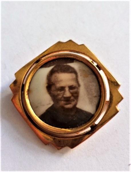 Antieke doublé fotobroche Medaillon Geometrisch Design (608), Sieraden, Tassen en Uiterlijk, Antieke sieraden, Broche, Overige materialen