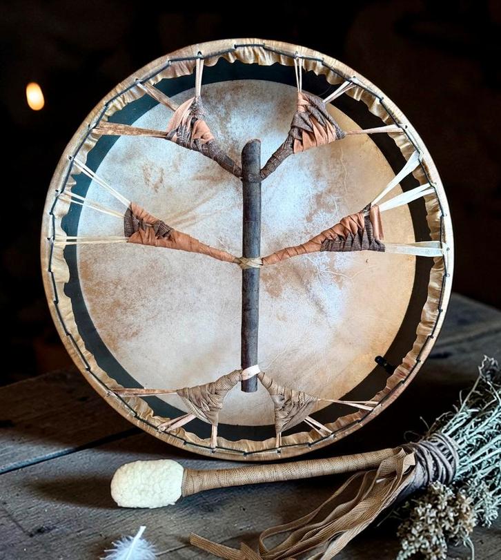 OVERGEDRAGEN Sjamanendrum Edelhert 47 cm, Muziek en Instrumenten, Percussie, Nieuw, Trommel, Ophalen of Verzenden