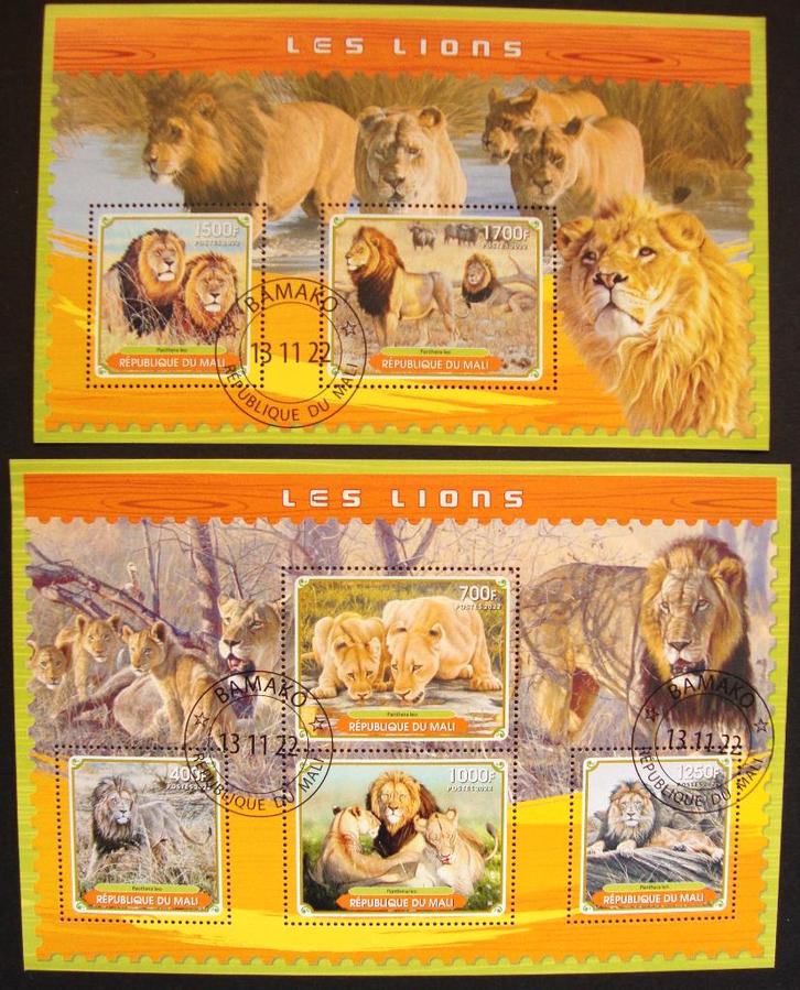 - 745 - 2 Blokken met Leeuwen., Postzegels en Munten, Postzegels | Thematische zegels, Gestempeld, Dier of Natuur, Verzenden