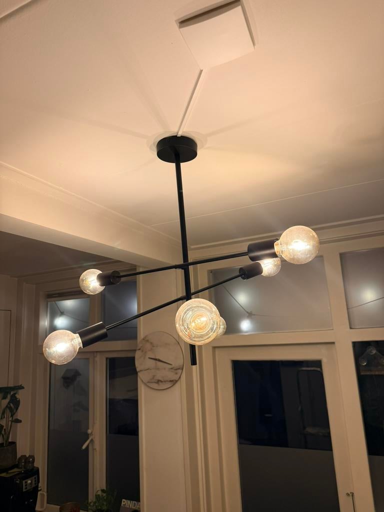 Plafondlamp met 6 lichtbollen/ armaturen, warm licht., Ophalen of Verzenden, Zo goed als nieuw, Glas