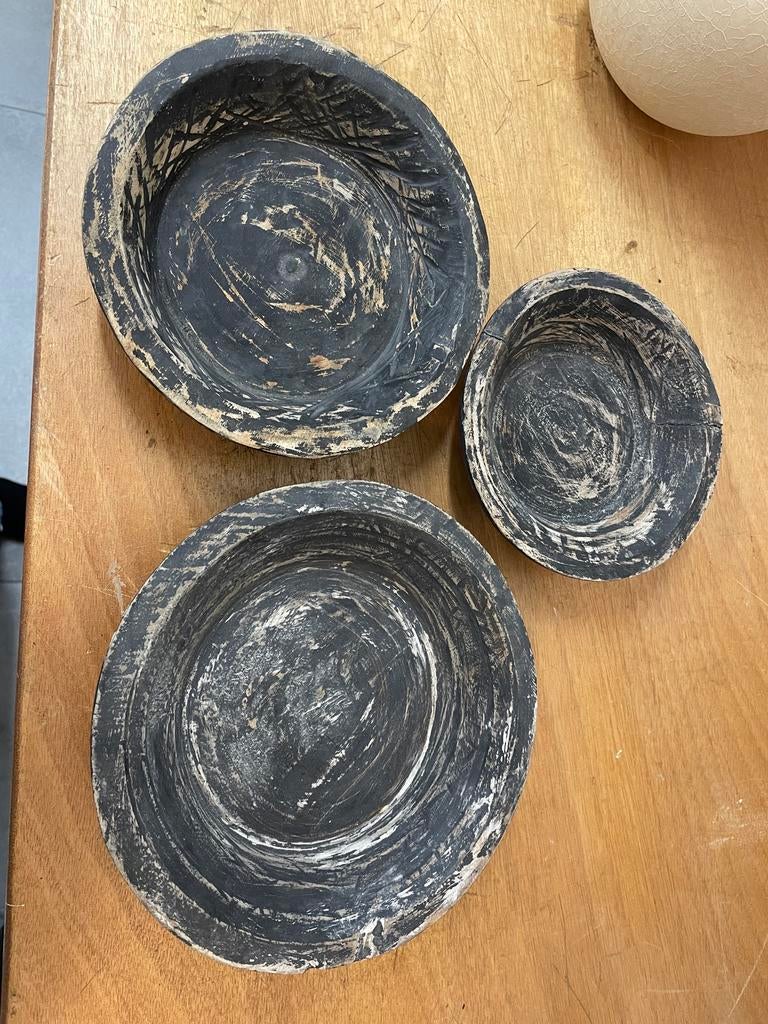Aura Peeperkorn schaaltjes hout set 3 stuks, Huis en Inrichting, Ophalen, Rond, Hout