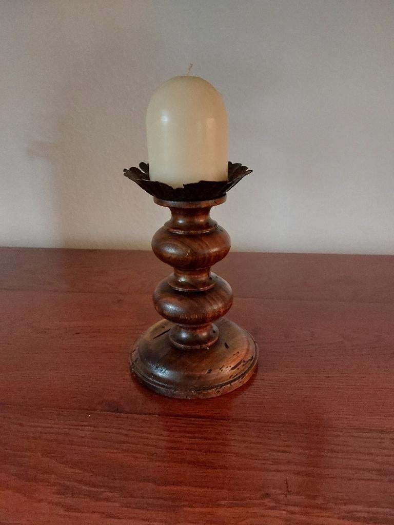  Houten kaarsen standaard incl. kaars perfecte staat, Overige materialen, Bruin, Nieuw, Ophalen of Verzenden