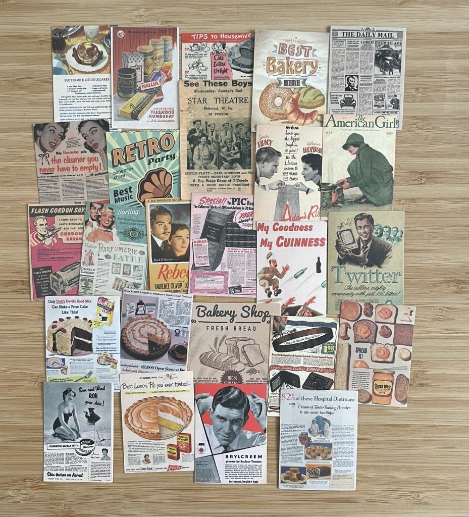 Vintage advertentie kranten artikelen stickers, Verzenden, Nieuw, Meerdere stickers