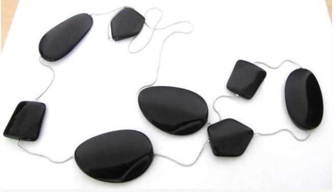 Vintage mooie lange statement ketting freeform Lucite kralen, Sieraden, Tassen en Uiterlijk, Kettingen, Zo goed als nieuw, Overige materialen