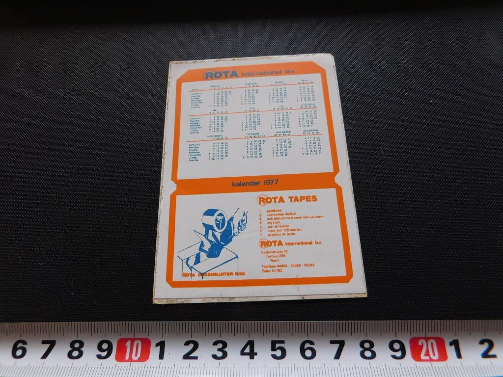 sticker Kalender 1977 Weert ROTA TAPE International bv *, Ophalen, Zo goed als nieuw