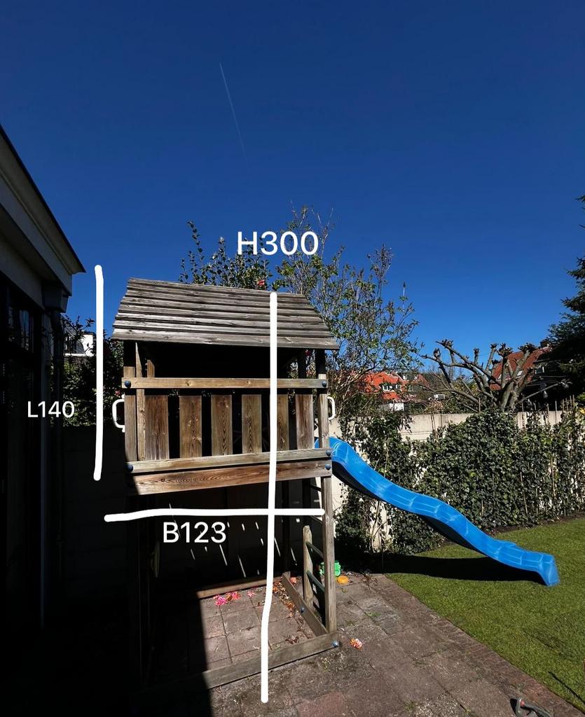 Houten Speelhuisje met glijbaan goede staat, Ophalen, Zo goed als nieuw, Glijbaan