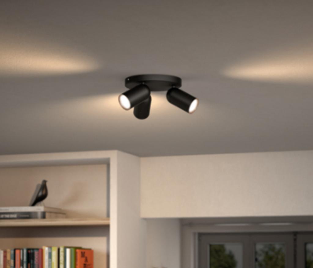 2 x Philips triospot Pongee zwart, Huis en Inrichting, Lampen | Spots, Ophalen, Zo goed als nieuw, Metaal of Aluminium, Led